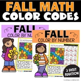 Fall Color by Number 3 Digit Addition with and without Reg