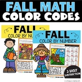Fall Color by Number 3 Digit Subtraction with without Regr