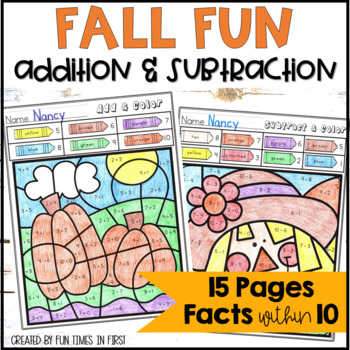 Preview of Fall Color by Number: Addition Subtraction & Mixed Practice within 10