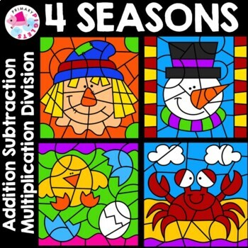 Fall Color by Number Code Addition & Subtraction Math Coloring Pages Sheets