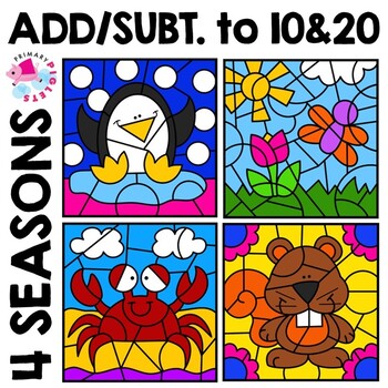 Fall Color by Number Code Subtraction Math Coloring Sheets Pages