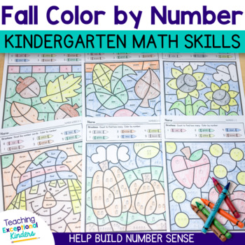 Fall Color by Number Kindergarten Math Worksheets | TPT