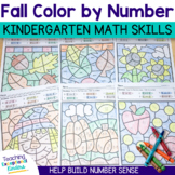 Fall Color by Number Kindergarten Math Worksheets