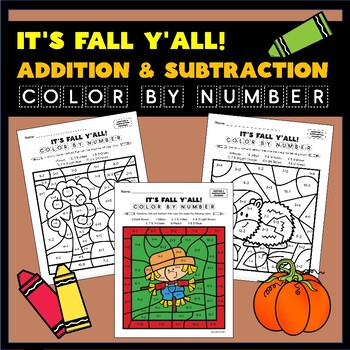 Fall Color by Number Math Set - Addition and Subtraction Numbers 1-12