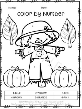 Fall Color by Number by TNBCreations | Teachers Pay Teachers