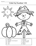 Fall Color by Number Spanish 1-10 Scarecrow