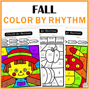 Preview of Fall Color by Rhythm Activities | Music Color by Code | Standard Notation