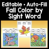 Fall Color by Sight Word or Code Pages -Editable with Auto
