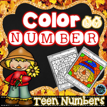 Preview of Fall Coloring | Color by Teen Number Fall | Teen Numbers Kindergarten