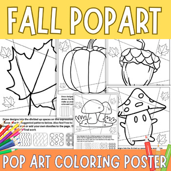 Preview of Fall Coloring Page Activities Pop Art Craft Leaf Acorn Pumpkin Bundle Set Autumn