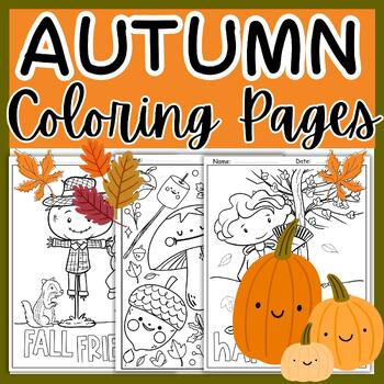 Preview of Fall Coloring Pages, Autumn Coloring Sheets Pumpkin October November Activities