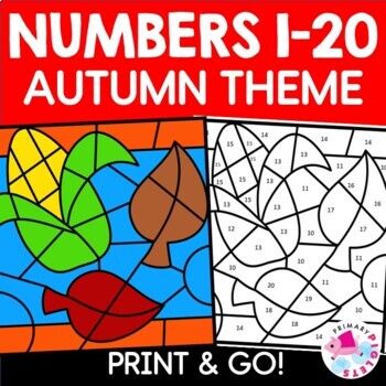 Preview of Color by Code FALL Color by Number Worksheets 1-20 Math Coloring Pages Sheets