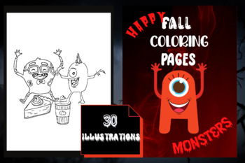Preview of Fall Coloring Pages | Happy Monsters