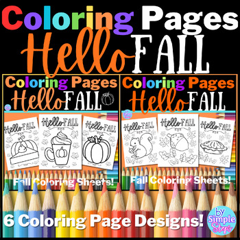 Preview of Fall Coloring Pages & Sheets! Hello Fall! Bundle of 6 Fall Coloring Pages!