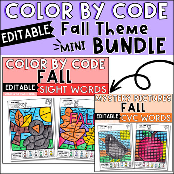 Preview of Fall Coloring Pages Sight Words and CVC Practice Editable Worksheets