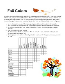 Preview of Fall Colors Logic Puzzle- Moderate Difficulty