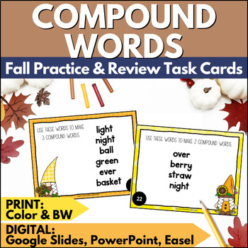 Preview of Fall Compound Words Task Cards - Autumn Practice and Review Reading Activities