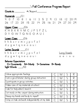 Preview of Fall Conference Progress Report- Kindergarten