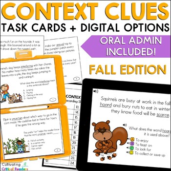 Preview of Fall Context Clues Task Cards Print & Digital with Audio Support for Oral Admin