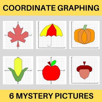 Preview of Fall Coordinate Graphing Mystery Pictures: Apple, Pumpkin.. Autumn Math Activity