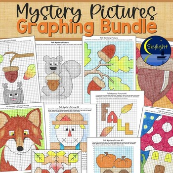 Preview of Fall Coordinate Plane Mystery Pictures Math Graphing BUNDLE