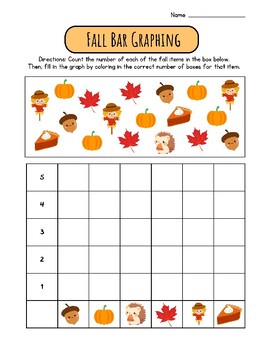 Preview of Fall Count 1 to 5 Bar Graphing Worksheet Color in Boxes Cute Pumpkins Early Math