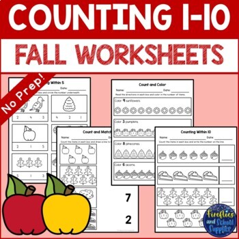 Preview of Fall Counting 1-5 and 1-10 No Prep Worksheets