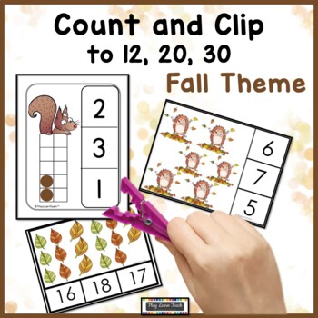 Preview of Fall Counting Activities Task Cards Count and Clip to 30