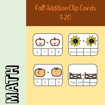 Preview of Fall Addition Clip Cards: 1-20