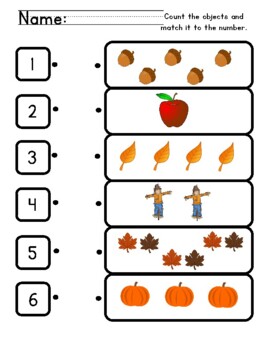 Fall Counting Match 1-6 by Cindy Dundalow | Teachers Pay Teachers