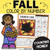 Fall Counting Money Color by Number Worksheets - Quarters 
