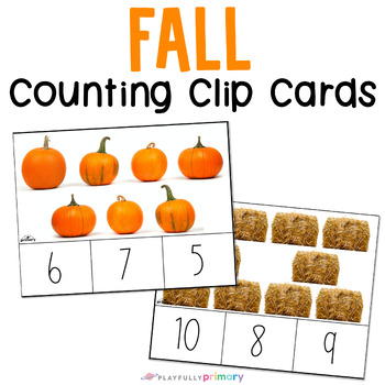 Preview of Fall Counting Clip Cards, Real Picture Fall Math Task Cards