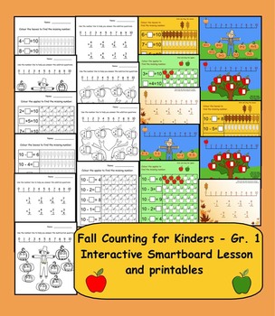 Preview of Fall Counting for Kinders - Gr. 1 Interactive Smartboard Lesson and Printables