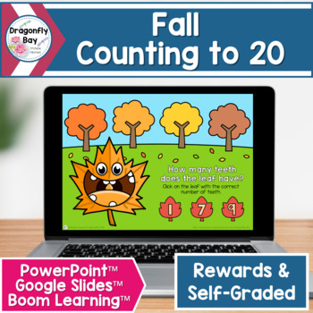 Preview of Fall Counting to 20 Digital Game to Use with PowerPoint™ Google Slides™ & Boom™