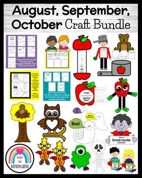 Preview of Back to School, Fall, Apple, Halloween Craft Packs: August, September, October