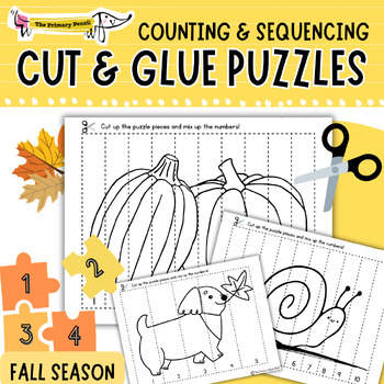 Preview of Fall Cut & Glue Number Puzzle Math Center | Counting To 5 & 10 | Fine Motor