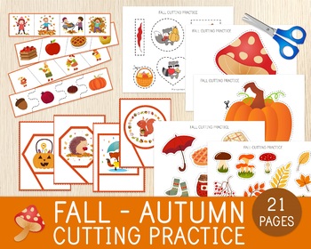Preview of Fall Cutting Practice, Autumn Scissor Skills, Strips, Worksheets