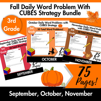 Preview of Fall Daily Word Problems with CUBES Strategy- 3rd Grade