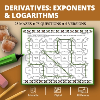 Preview of Fall: Derivatives Exponents & Logs Maze Activity