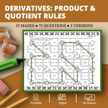 Preview of Fall: Derivatives Product & Quotient Rules Maze Activity