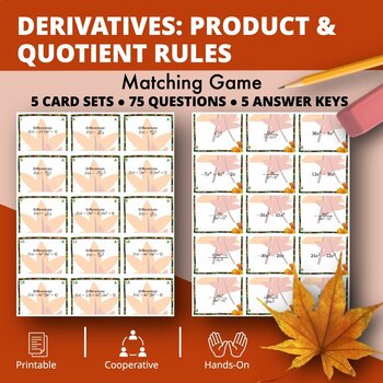 Preview of Fall: Derivatives Product and Quotient Rule Matching Game