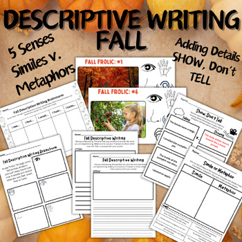 Preview of Fall Descriptive Writing -Add details, Simile/Metaphor, SLIDES, 5 senses, ESL