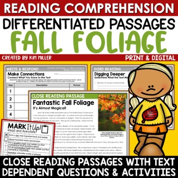 Preview of Fall Differentiated Close Reading Comprehension Passages Photosynthesis Activity