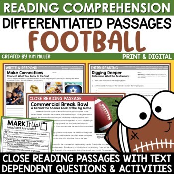 Preview of The Big Game 2024 Football Reading Comprehension Passages and Questions