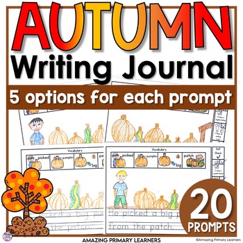 Preview of Fall Differentiated Writing Prompts Autumn Journal with Sentence Starters