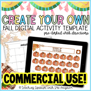 Preview of Fall Digital Activity Template For All Subjects COMMERCIAL USE