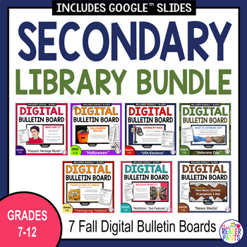 Preview of Fall Digital Bulletin Board BUNDLE - Secondary Library Scrolling Slideshows