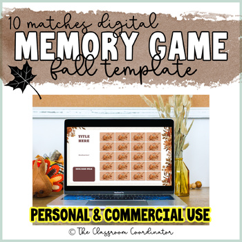 Preview of Fall Digital Memory Game Template Google Slides Digital Resource 10 Matches
