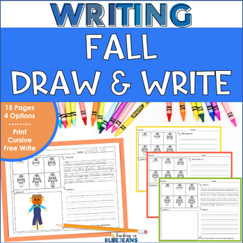 Preview of Fall Directed Drawing Writing Prompts - Print and Cursive Handwriting Practice