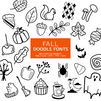 Preview of Fall Doodle Fonts, Instant File otf, ttf Font Download, Digital Fall Font Bundle
